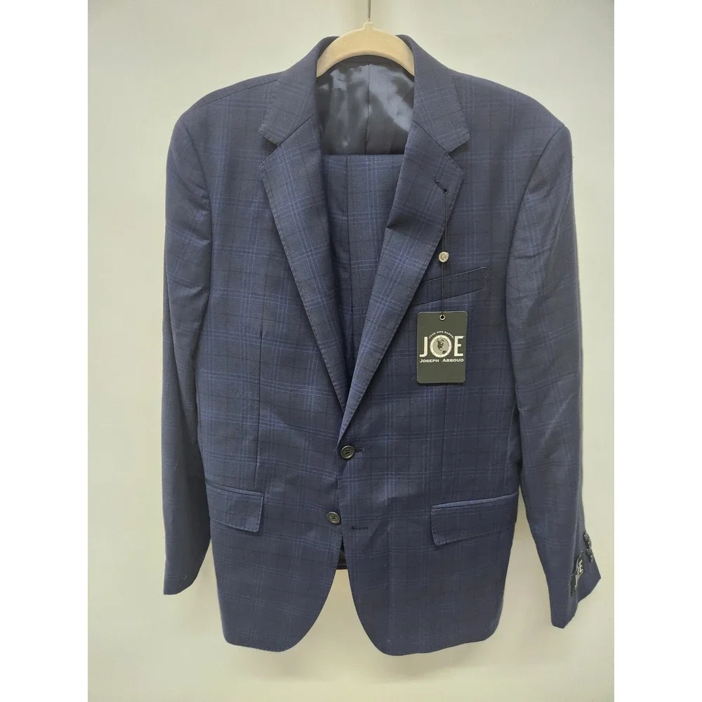 NWT Joseph Abboud JOE Mens Navy Blue Plaid 100% Wool 2-Piece Suit